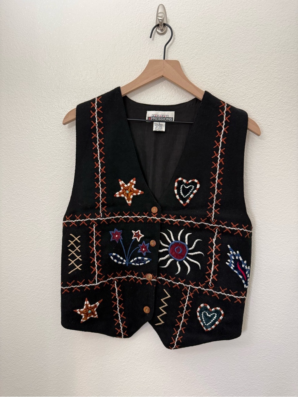 Vintage Body Expressions Embroidered Wool Blend Vest Black Small - Picture 1 of 7